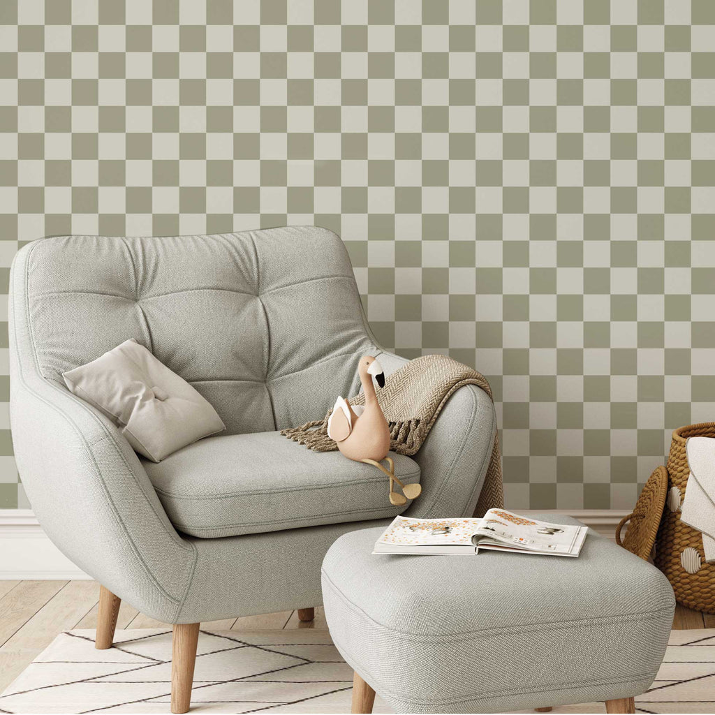 Blokken behang voor de kinderkamer checkmate green groen days of bloom