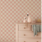 Blokken behang voor de kinderkamer roze checkmate pink days of bloom