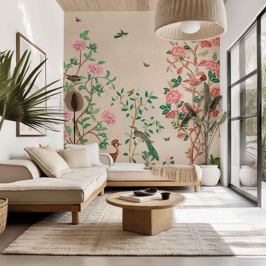 Fotobehang woonkamer slaapkamer Japans Chinoiserie creme days of bloom