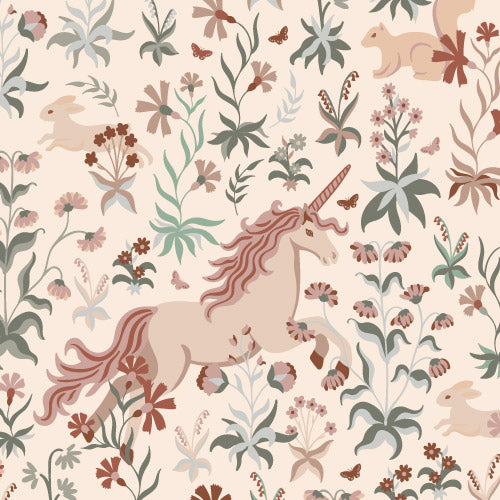Unicorn behang roze groen days of bloom meisjeskamer kinderkamer behang
