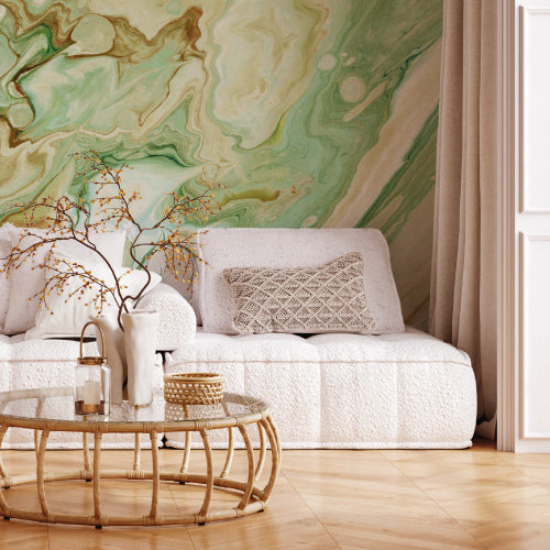 Days of Bloom Marble marmer behang Lagoon groen 