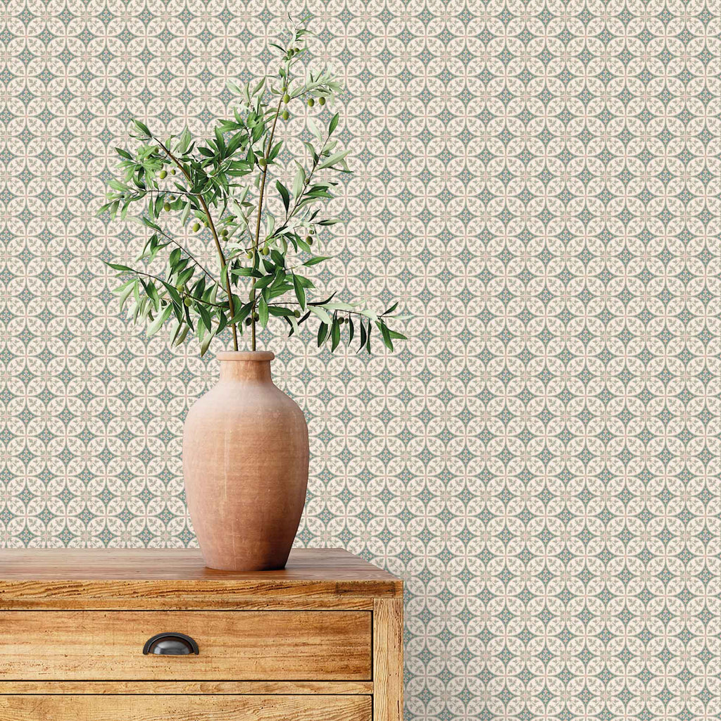 Retro behang connected days of bloom blauw