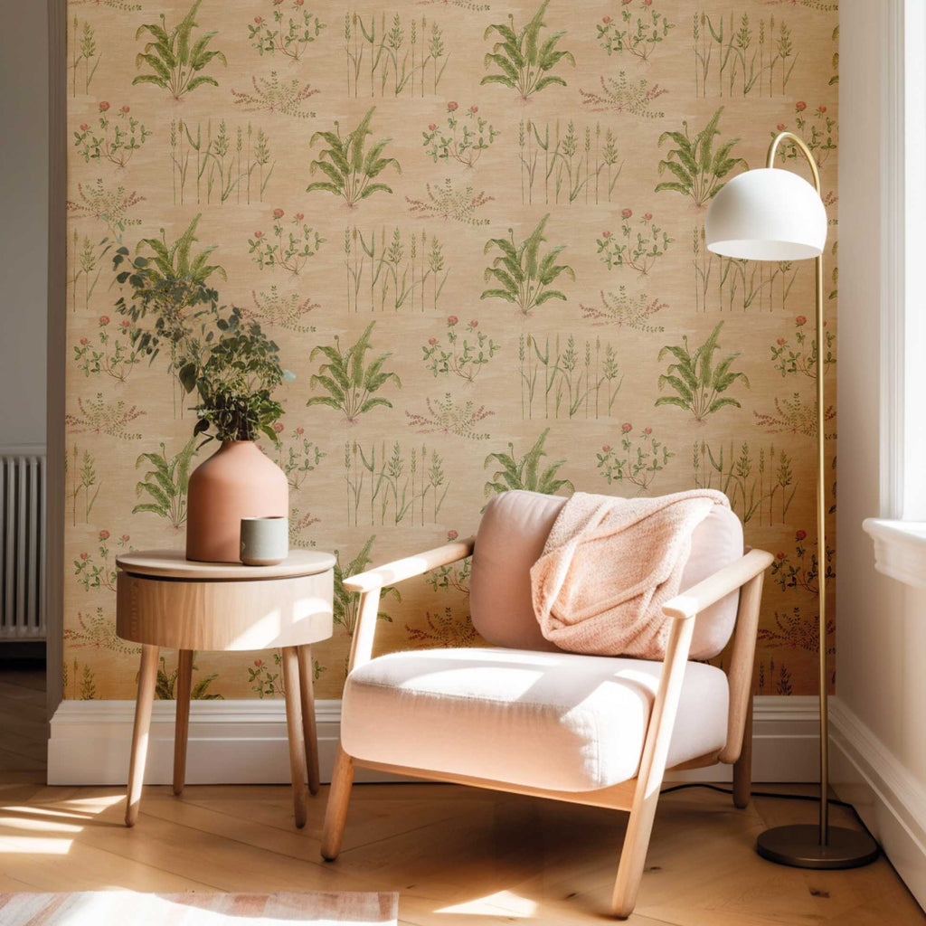 Botanisch behang voor slaapkamer of woonkamer Field of Hope days of bloom peach lichtroze