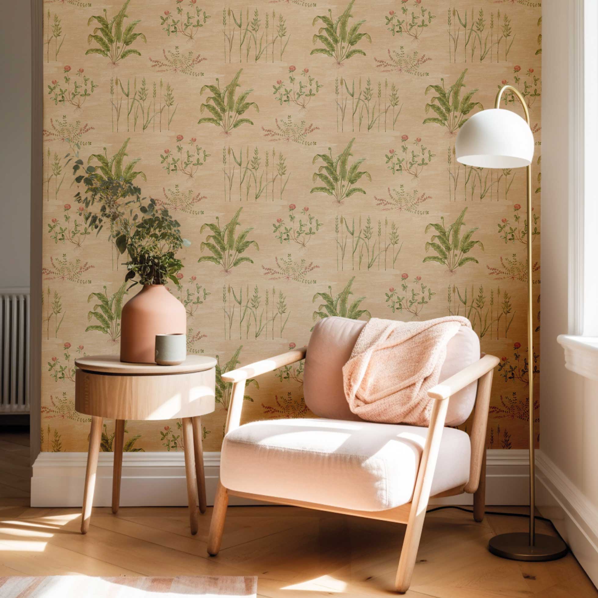 Botanisch behang voor slaapkamer of woonkamer Field of Hope days of bloom peach lichtroze