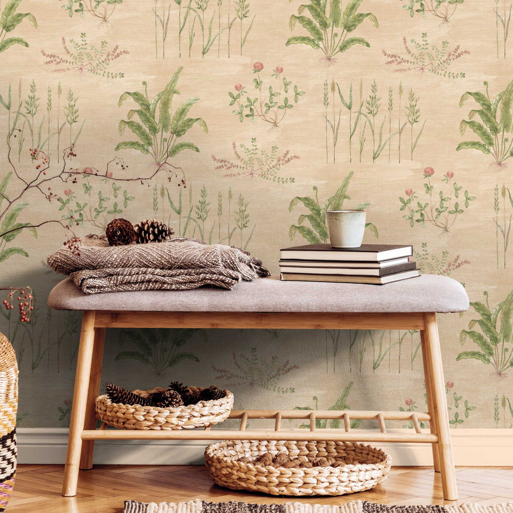 Botanisch behang voor slaapkamer of woonkamer Field of Hope days of bloom peach lichtroze