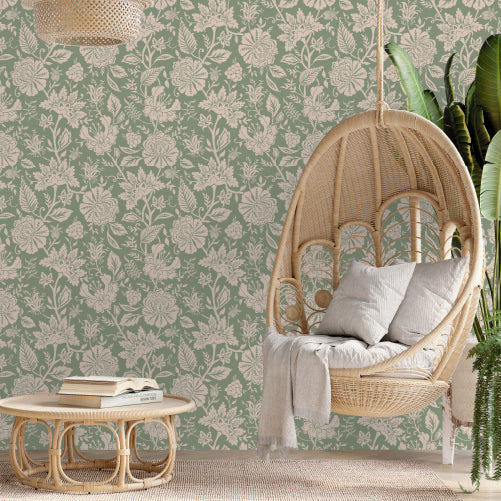Bloemen behang Carved Floral Days of Bloom Mint  Hoofdafbeelding