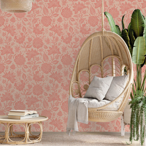Bloemen behang Carved Floral Days of Bloom Pink