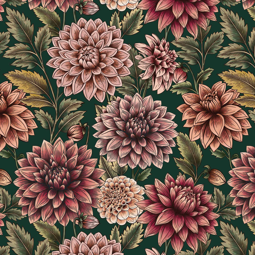 Dahlia Dreams bloemen behang Days of Bloom Black Forrest Groen