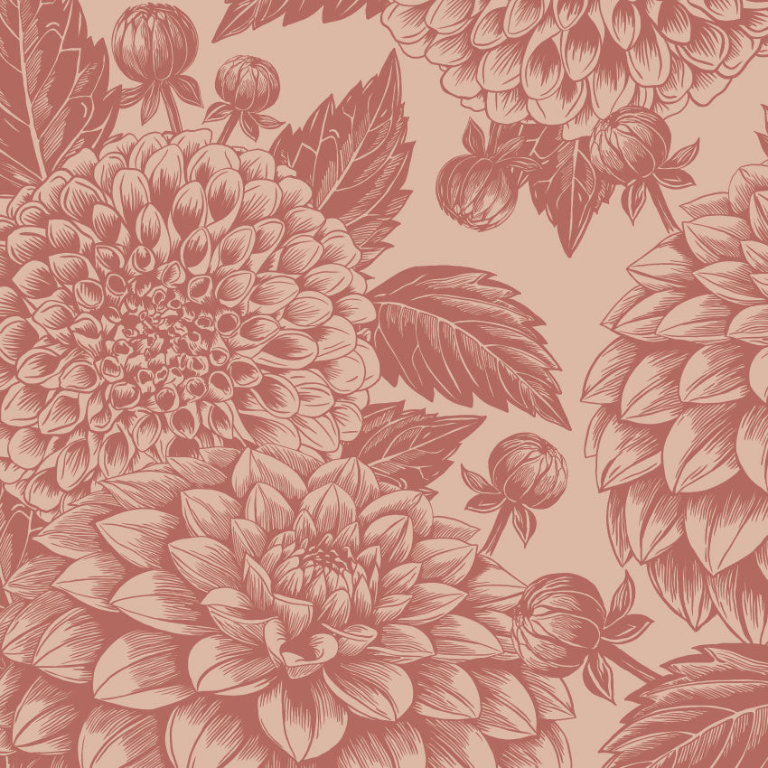 Bloemen behang voor woonkamer of slaapkamer Petals in Ink Days of Bloom Celestial roze