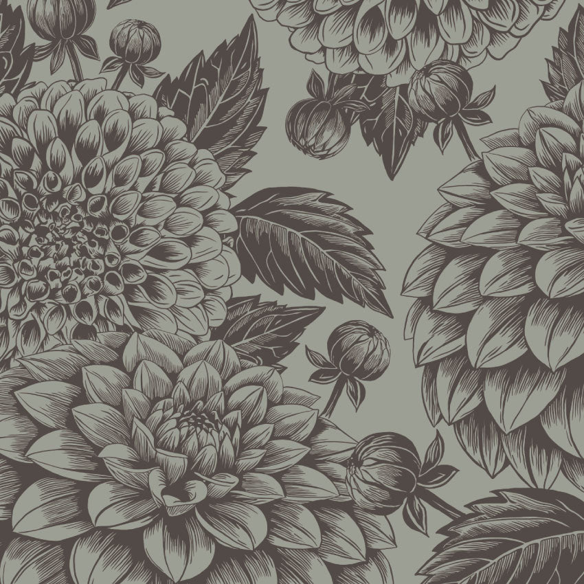 Bloemenbehang Petals in Ink - Graphite antraciet zwart voor woonkamer en slaapkamer Days of Bloom