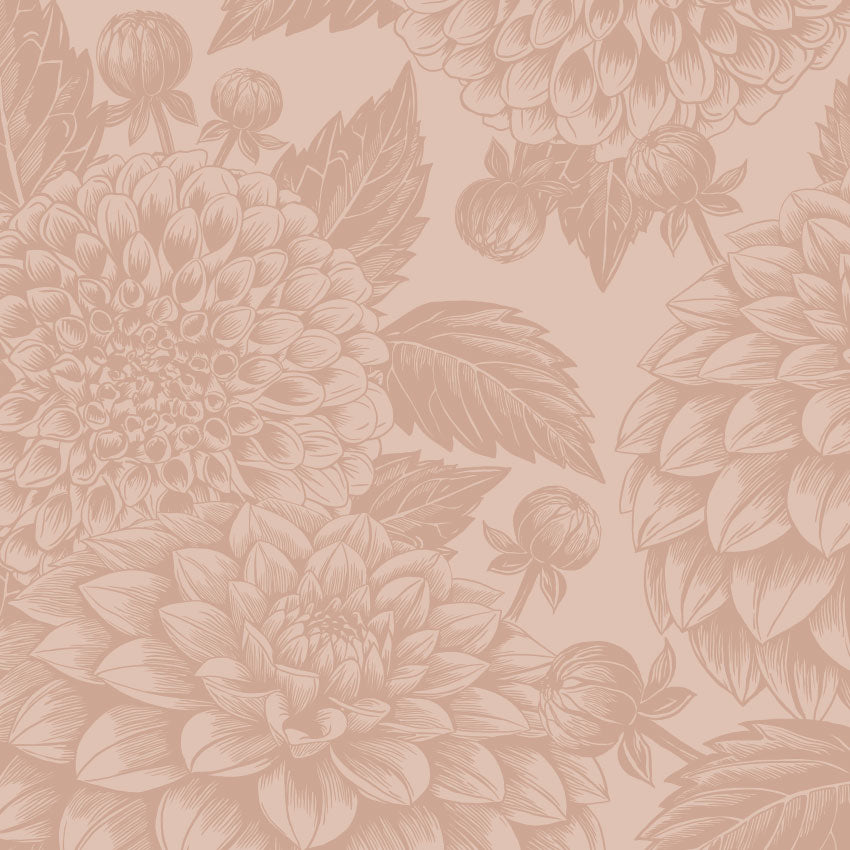 Bloemen behang voor woonkamer of slaapkamer Petals in Ink Days of Bloom Silken Taupe lichtroze