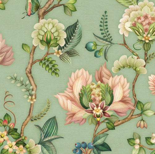 Days of Bloom Fabulous Flowers behang Mintgroen