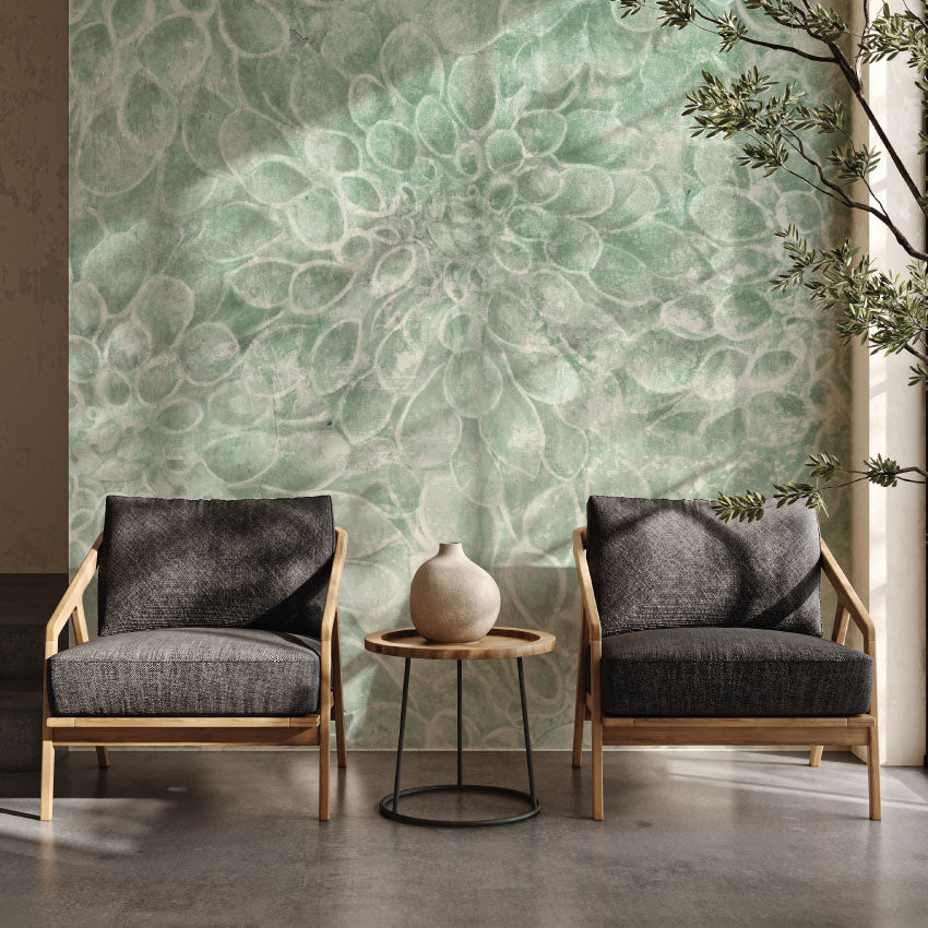 Bloemen behang woonkamer slaapkamer dahlia Heart of Dahlia Jade Mist Groen