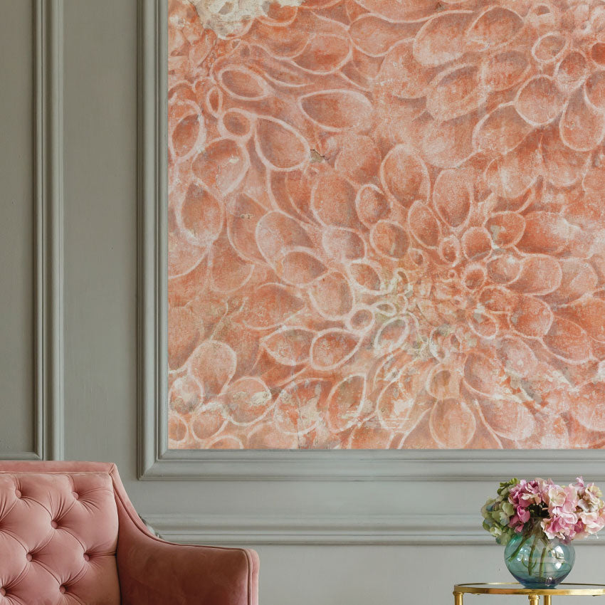 Bloemen behang woonkamer slaapkamer dahlia Heart of Dahlia Salmon Pink Roze
