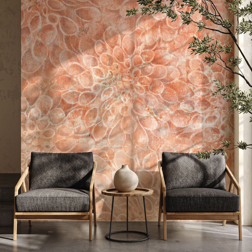 Bloemen behang woonkamer slaapkamer dahlia Heart of Dahlia Salmon Pink Roze
