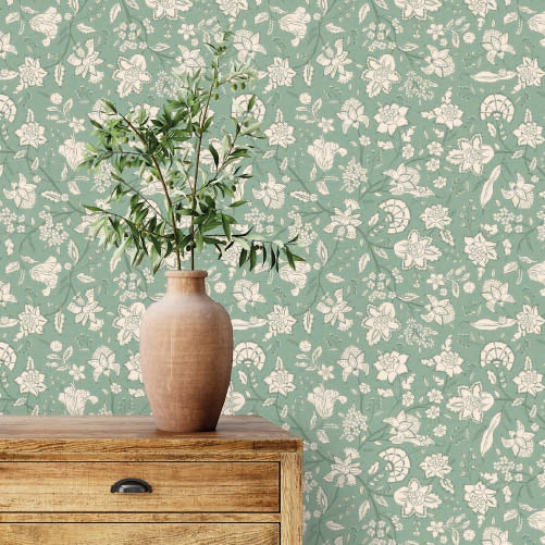 Bloemen behang voor de meisjeskamer slaapkamer Days of Bloom In Bloom Laurie Zacht groen