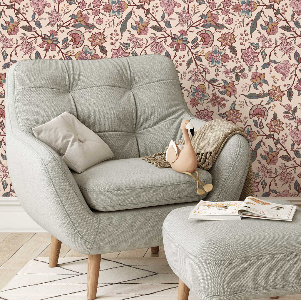 Bloemen behang voor de slaapkamer woonkamer Days of Bloom In Bloom Lidy Creme roze