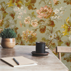 Bloemen behang rozen voor slaapkamer of woonkamer Rosegarden Days of Bloom fotobehang sage groen