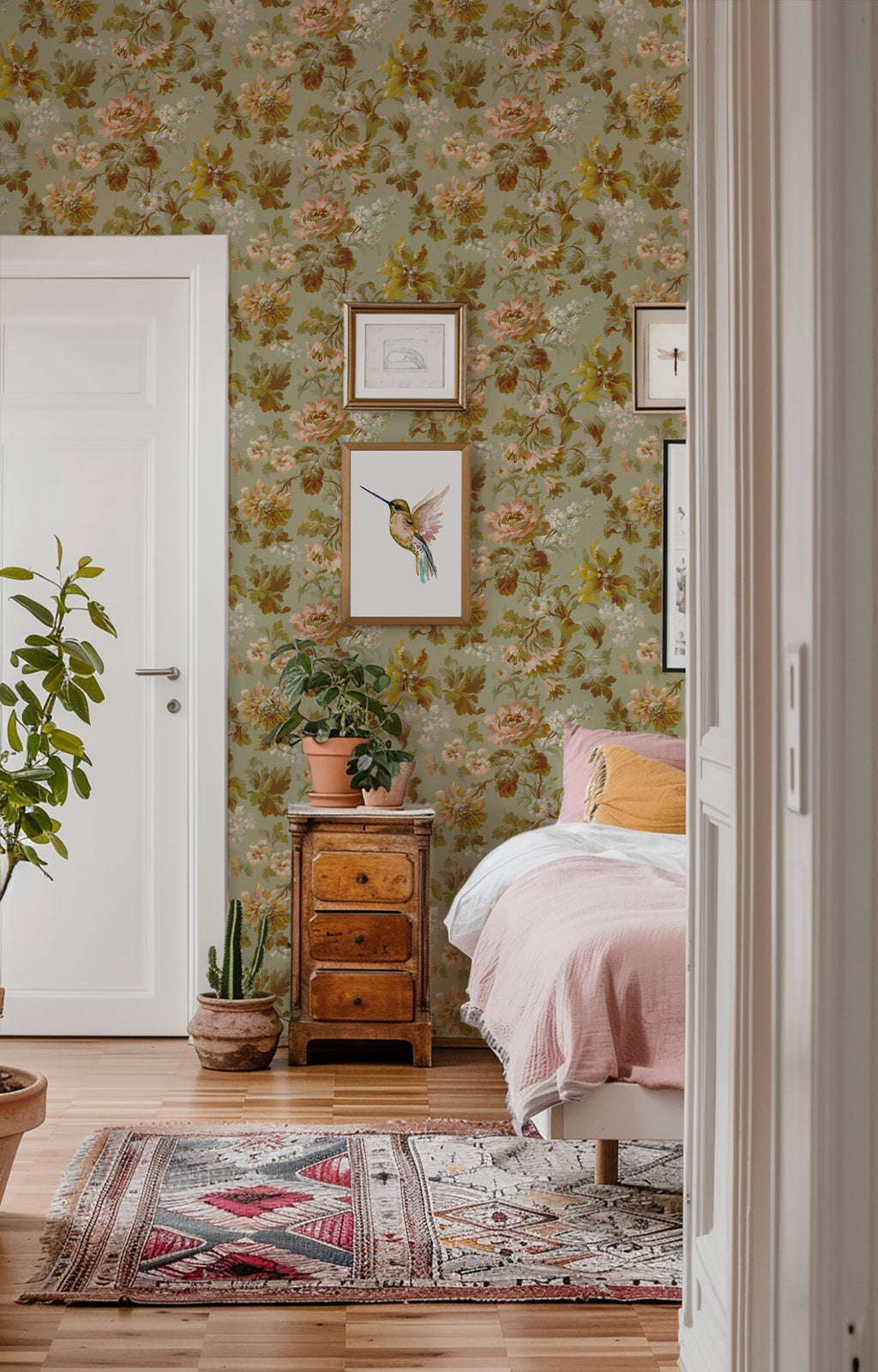 Bloemen behang rozen voor slaapkamer of woonkamer Rosegarden Days of Bloom fotobehang sage groen