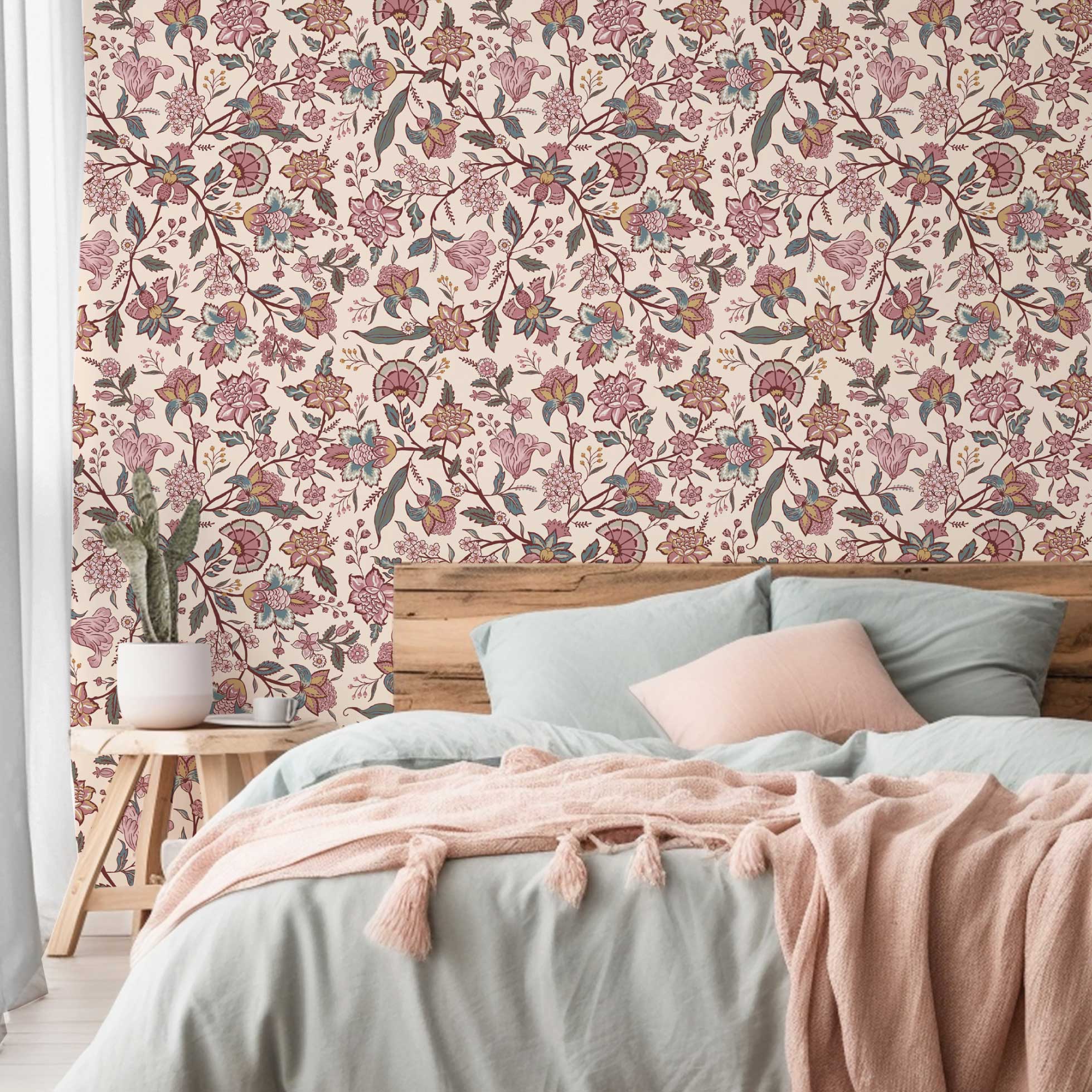 Bloemen behang voor de slaapkamer woonkamer Days of Bloom In Bloom Lidy Creme roze