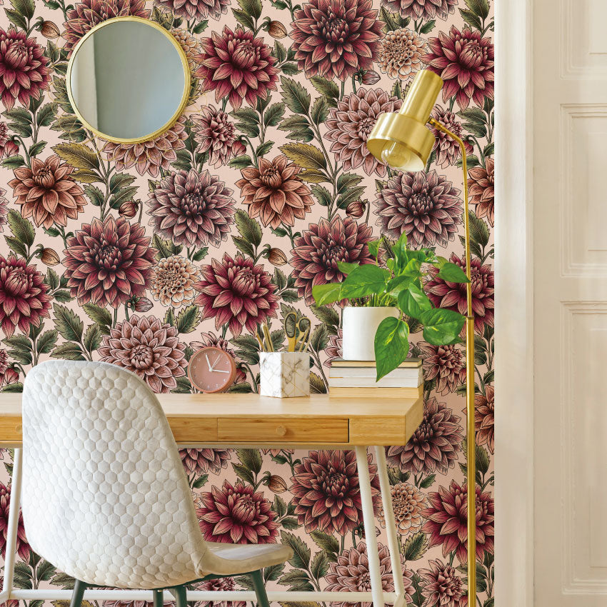 Dahlia Dreams bloemen behang Days of Bloom Petal Bliss Roze creme  Hoofdafbeelding