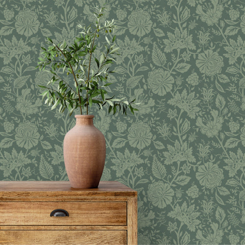 Bloemen behang Carved Floral Days of Bloom Green
