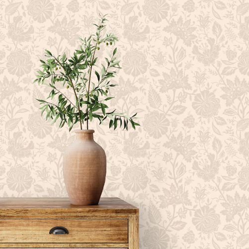 Bloemen behang Carved Floral Days of Bloom Ivory ivoor