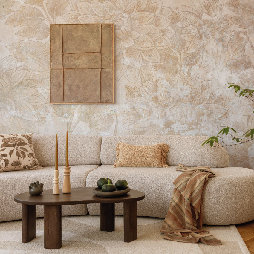 Bloemen behang Dahlia Dawn Days of Bloom Sandstone Creme