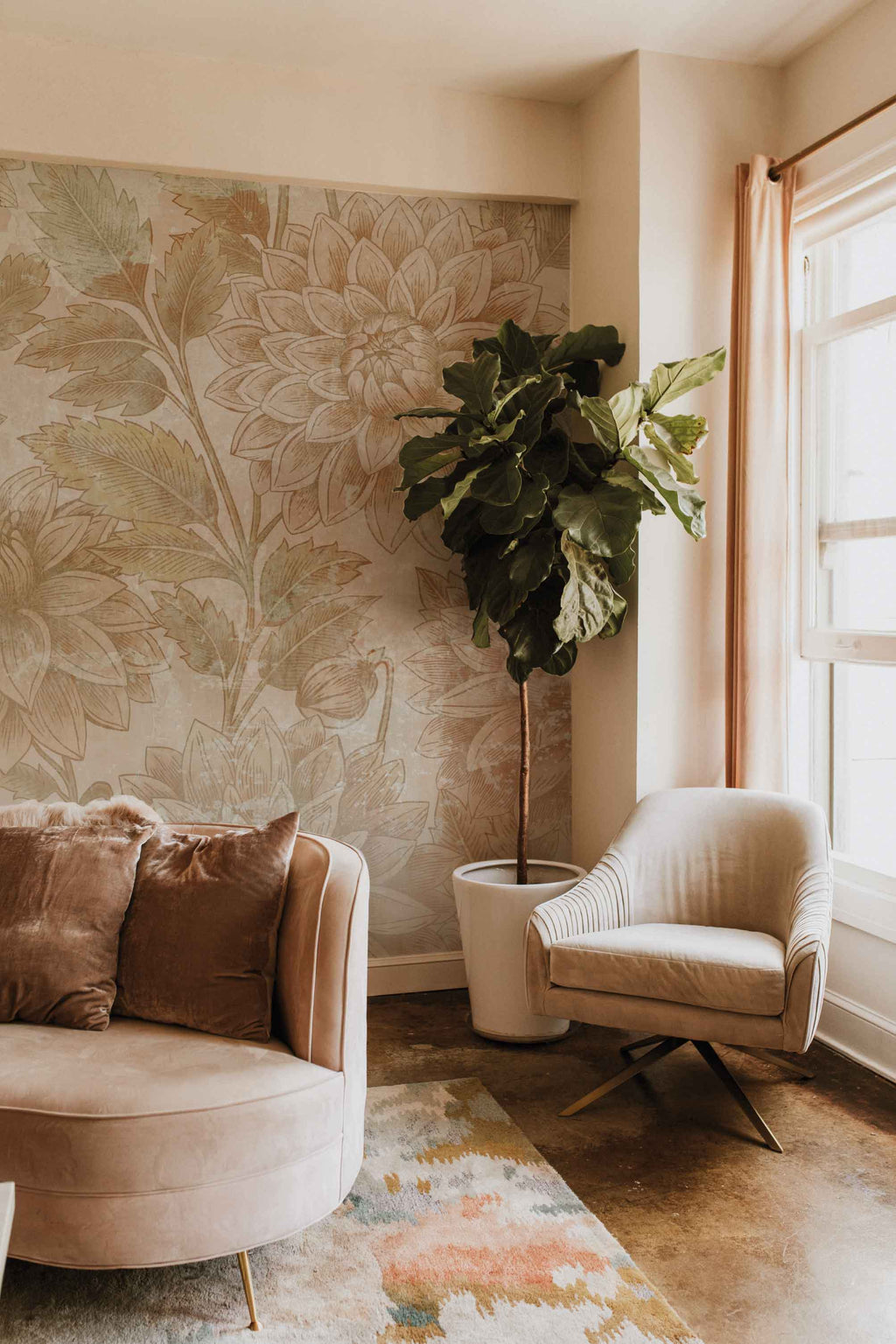 Bloemen behang Dahlia Dawn Days of Bloom Vintage Groen Woonkamer slaapkamer