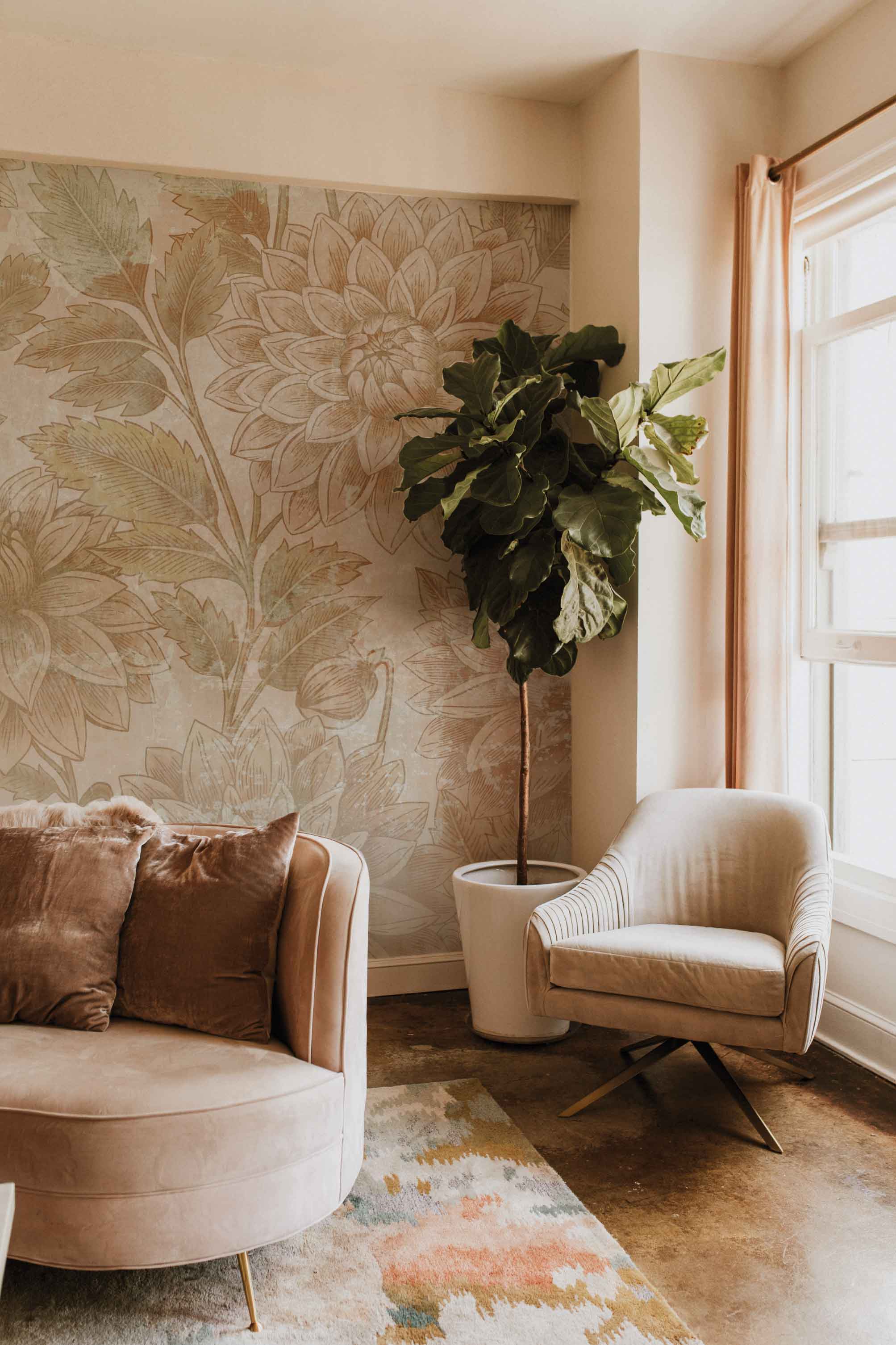 Bloemen behang Dahlia Dawn Days of Bloom Vintage Groen Woonkamer slaapkamer