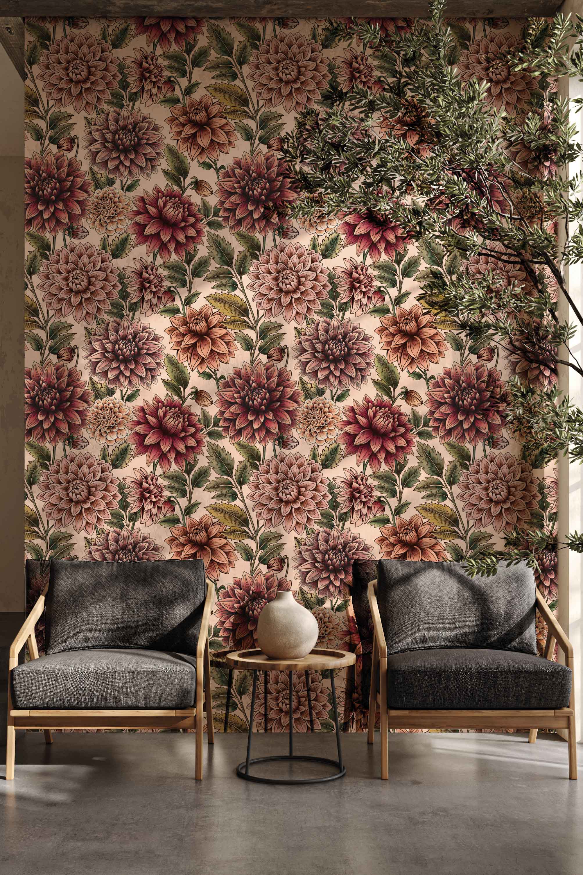 Dahlia Dreams bloemen behang Days of Bloom Petal Bliss Roze creme 