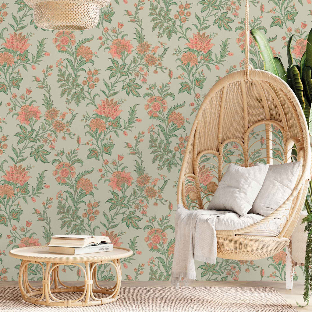 Bloemen behang Elegance Days of Bloom Mint roze