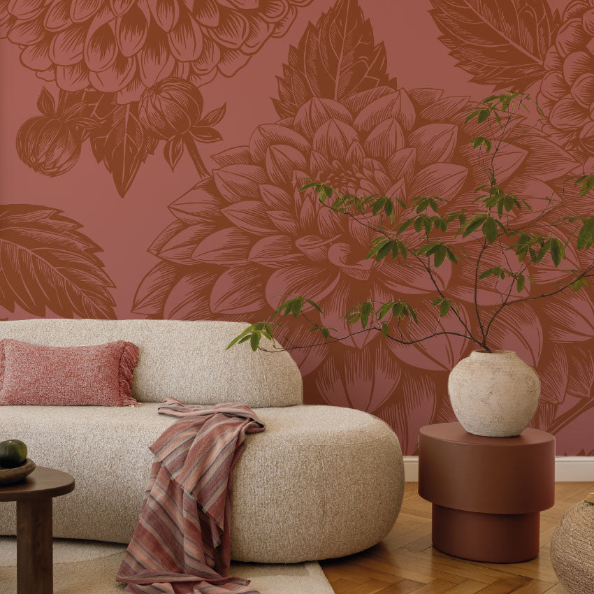 Bloemen behang Petals in Ink Berry Sorbet Roze voor woonkamer en slaapkamer Days of Bloom