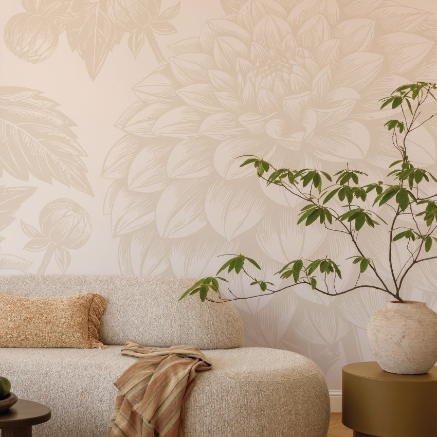 Bloemen behang voor woonkamer of slaapkamer Petals in Ink Days of Bloom Creamy Beige
