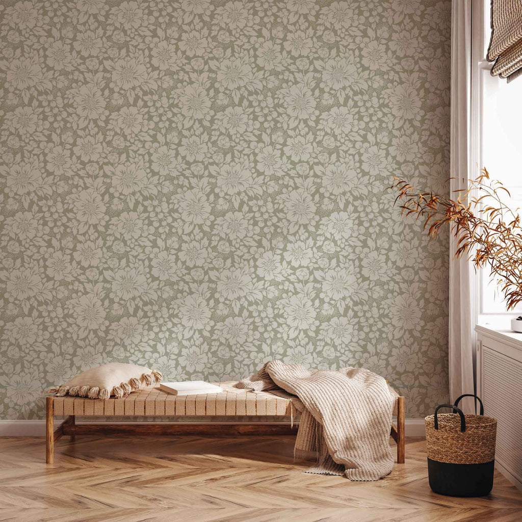Days of Bloom Bloemen behang Styled Flowers Sage groen