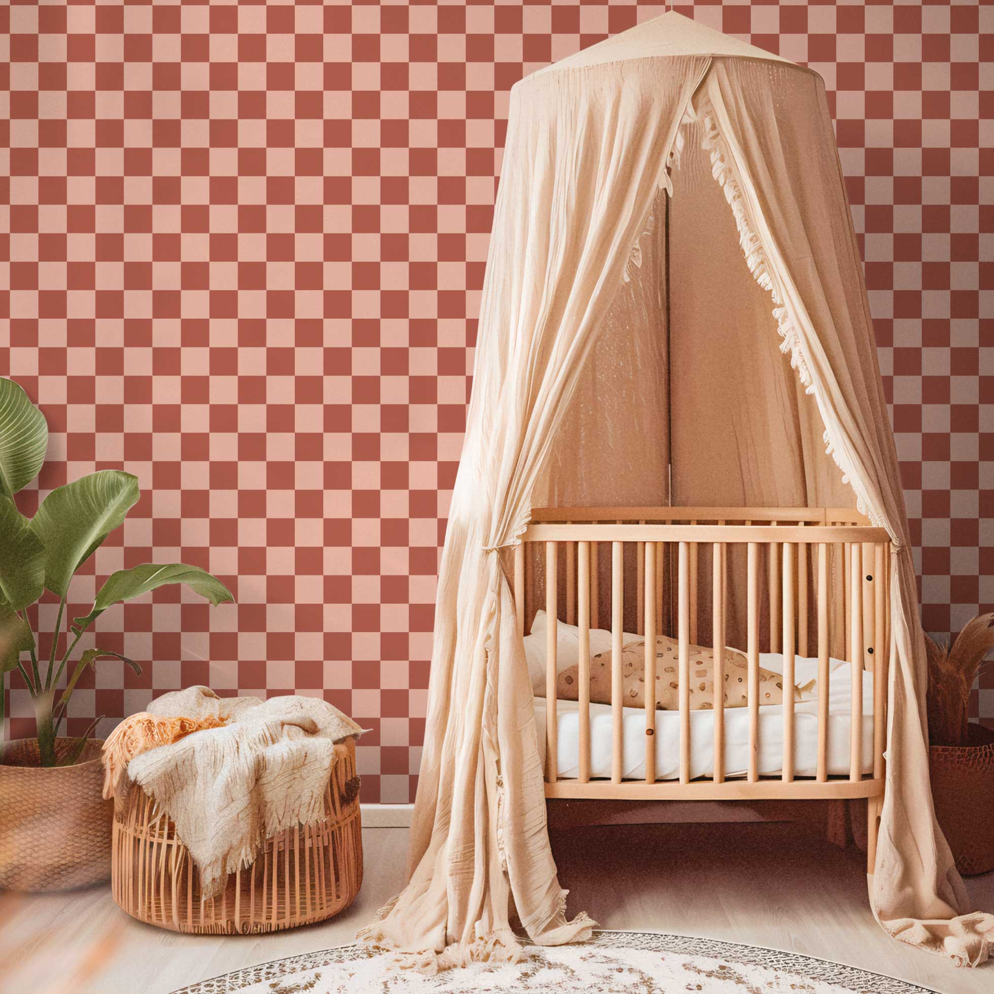 Blokken behang voor de kinderkamer roze checkmate terra days of bloom