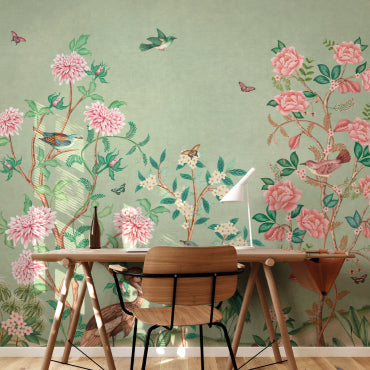 Fotobehang Japans Chinoiserie mint lichtgroen days of bloom