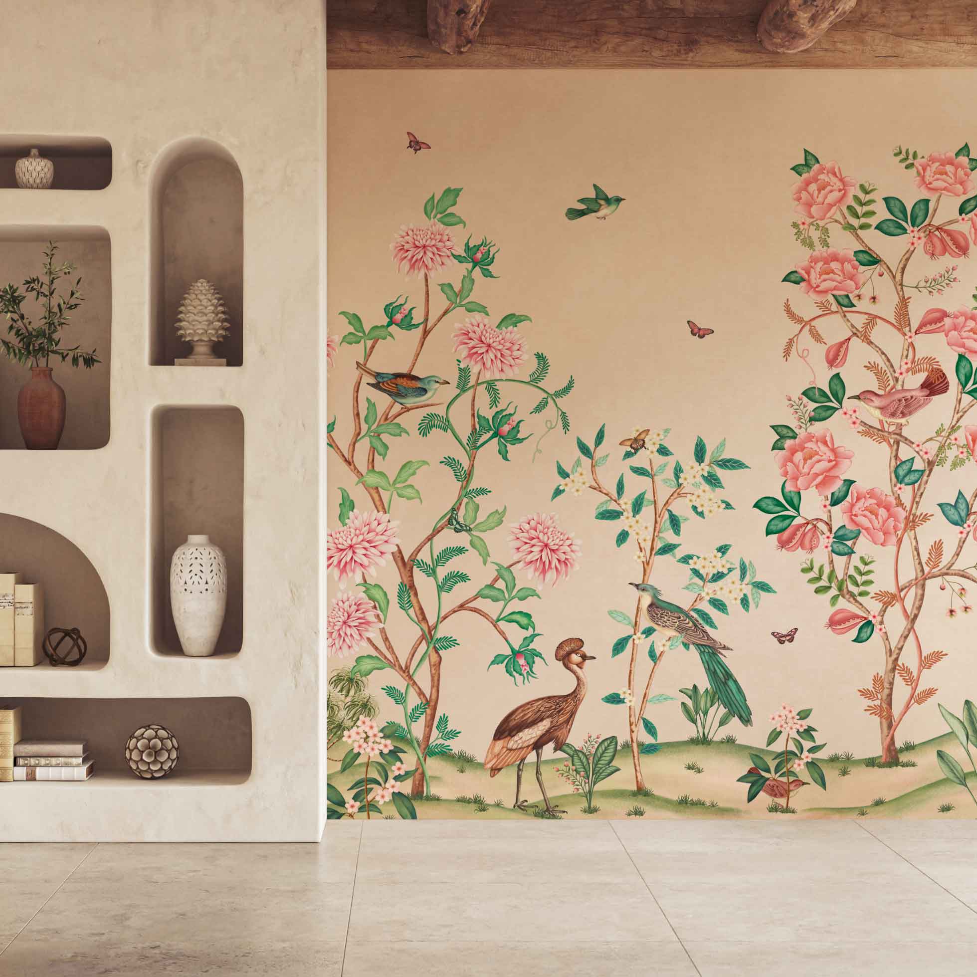 Fotobehang woonkamer slaapkamer Japans Chinoiserie creme days of bloom