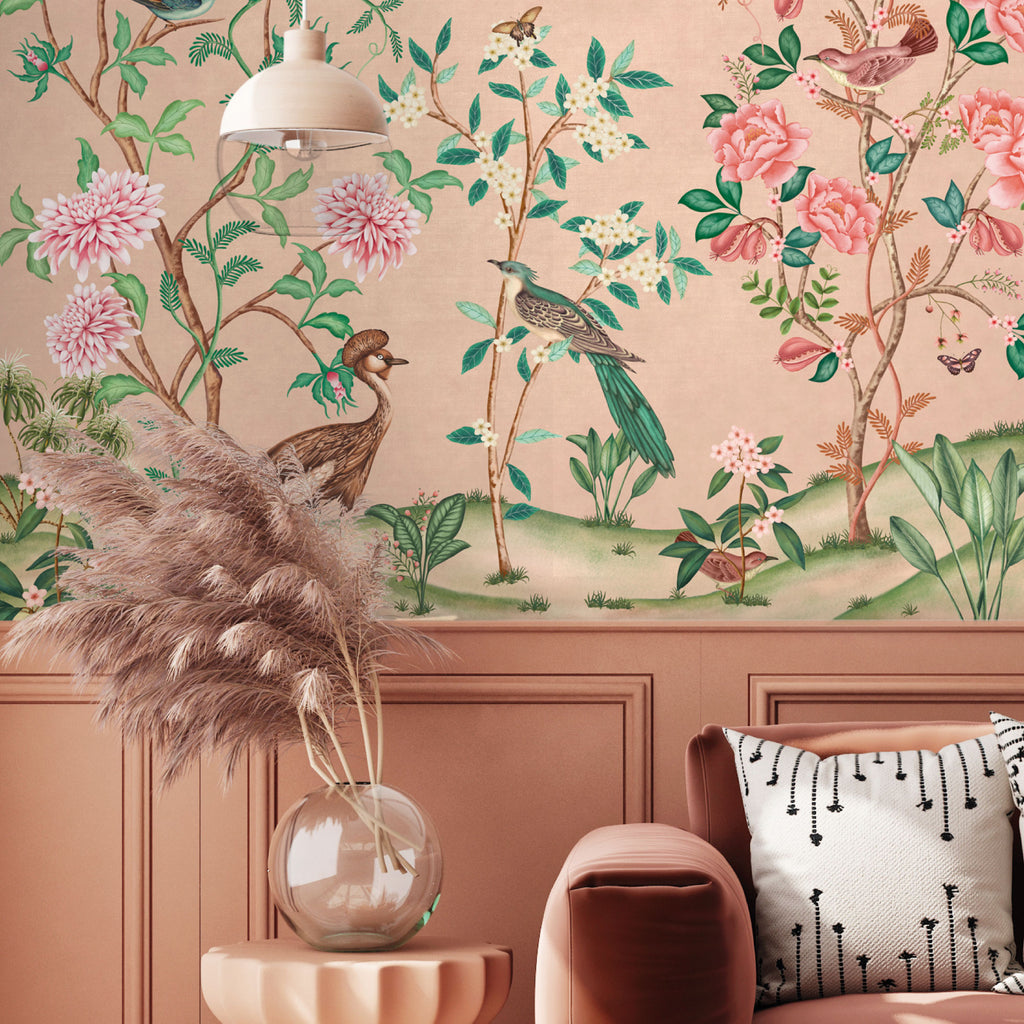 Fotobehang Japans Chinoiserie peach days of bloom