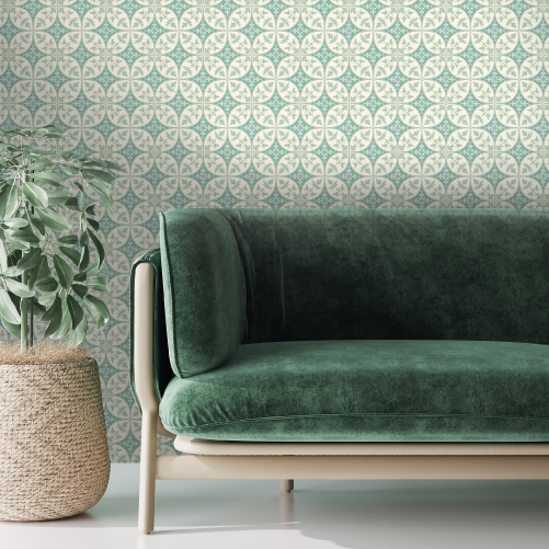 Retro behang Connected days of bloom lichtgroen mint