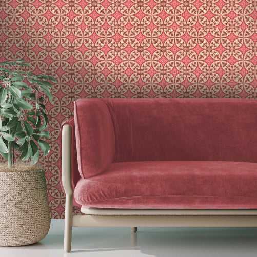 Retrobehang Connected Days of Bloom warm roze rood