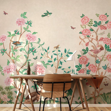 Fotobehang woonkamer slaapkamer Japans Chinoiserie creme days of bloom
