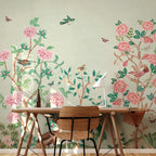 Fotobehang Japans Chinoiserie light green lichtgroen days of bloom