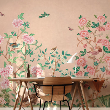 Fotobehang Japans Chinoiserie peach days of bloom