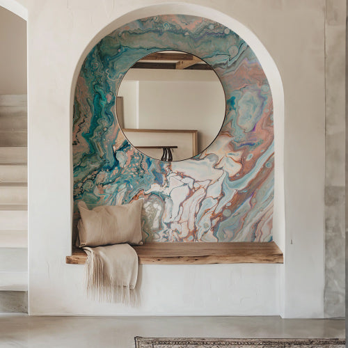 Days of Bloom Marble marmer behang blush horizon roze blauw