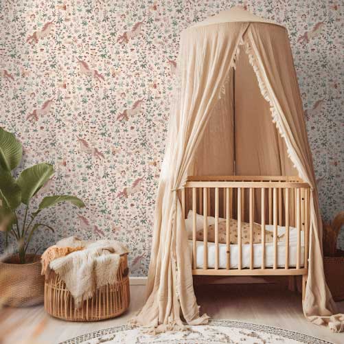 Unicorn behang roze groen days of bloom meisjeskamer kinderkamer behang