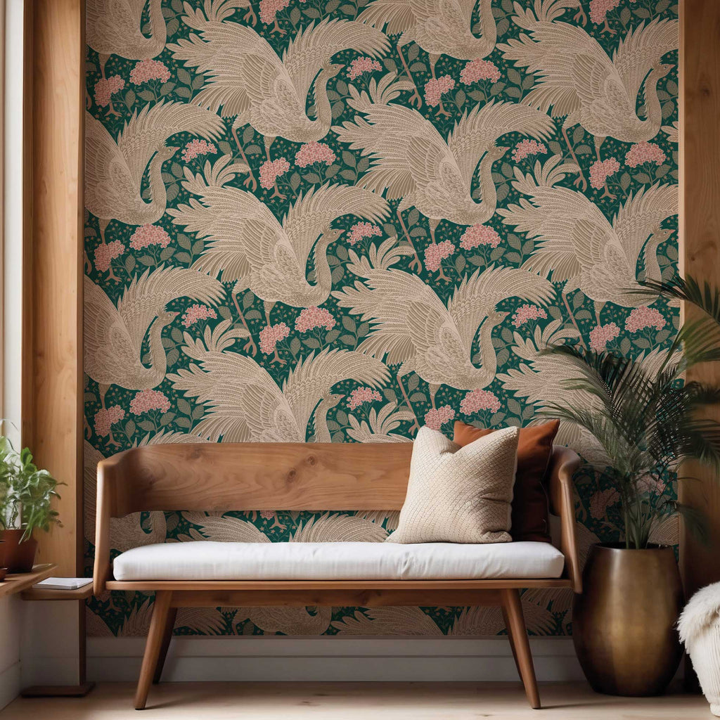 Proud Birds Days of Bloom Vogelbehang fotobehang slaapkamer  groen