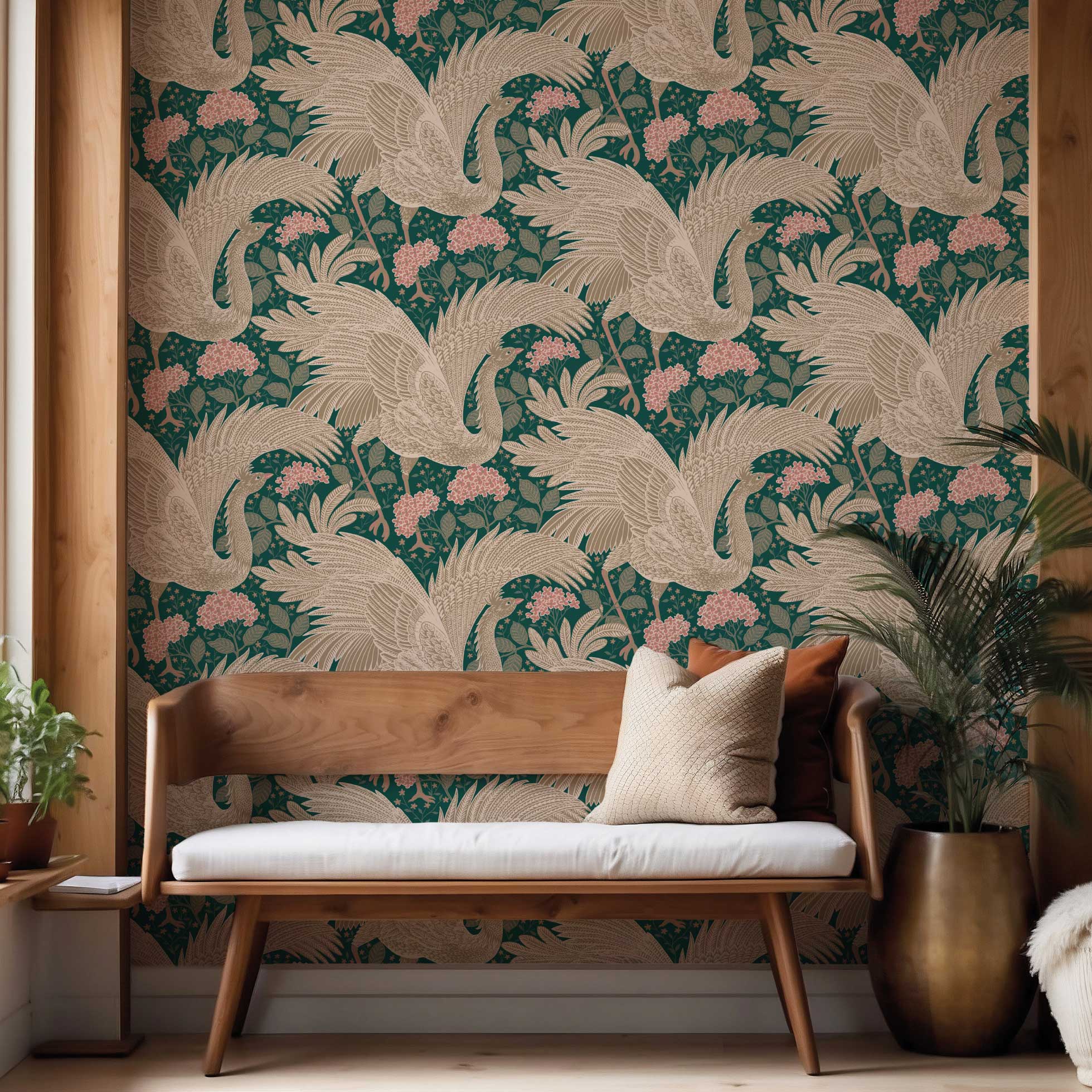 Proud Birds Days of Bloom Vogelbehang fotobehang slaapkamer  groen