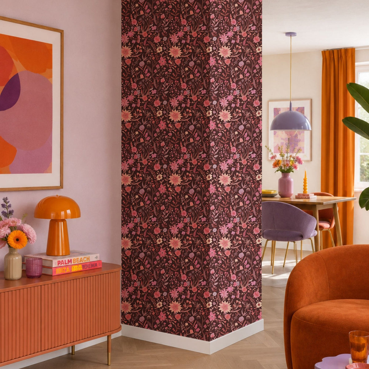 Bloemen behang | Junglee Phool - Wildflowers - Chocolate Cherry