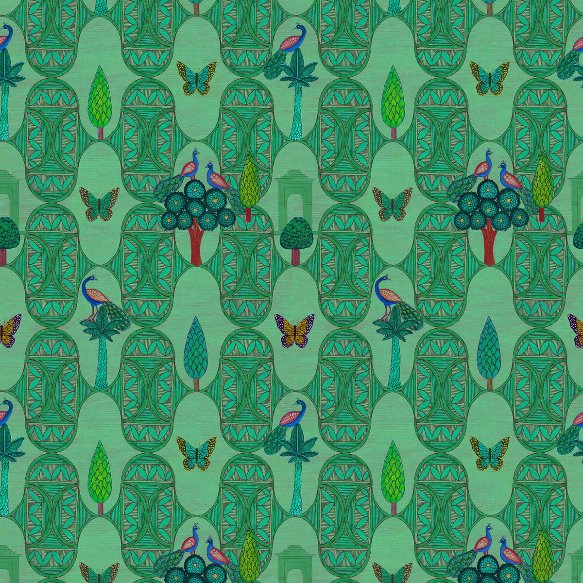 Bloemen behang met pauwen slaapkamer woonkamer groen handgemaakt Main image